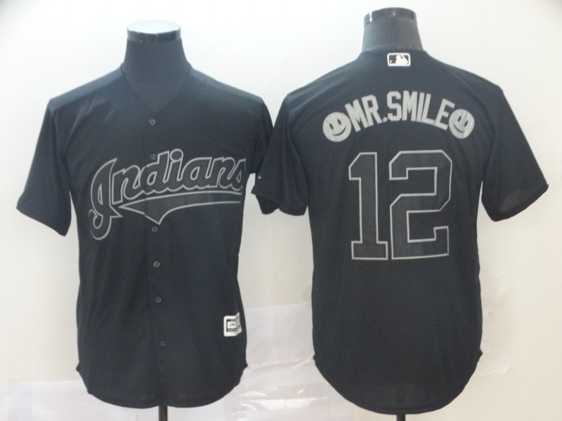 Men Cleveland Indians #12 Mr Smile Black MLB Jerseys